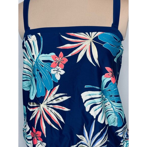 Maxine of Hollywood Navy Hula Leaf Tankini Swim Bandeau Top Size 10 Side Tie - Picture 7 of 11